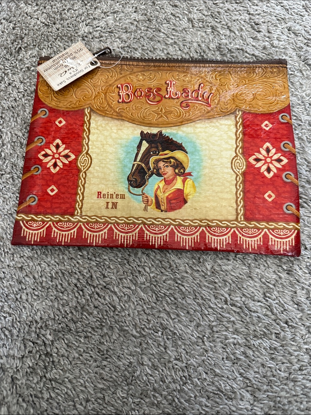 Western Print Zip Pouch - Red & Tan